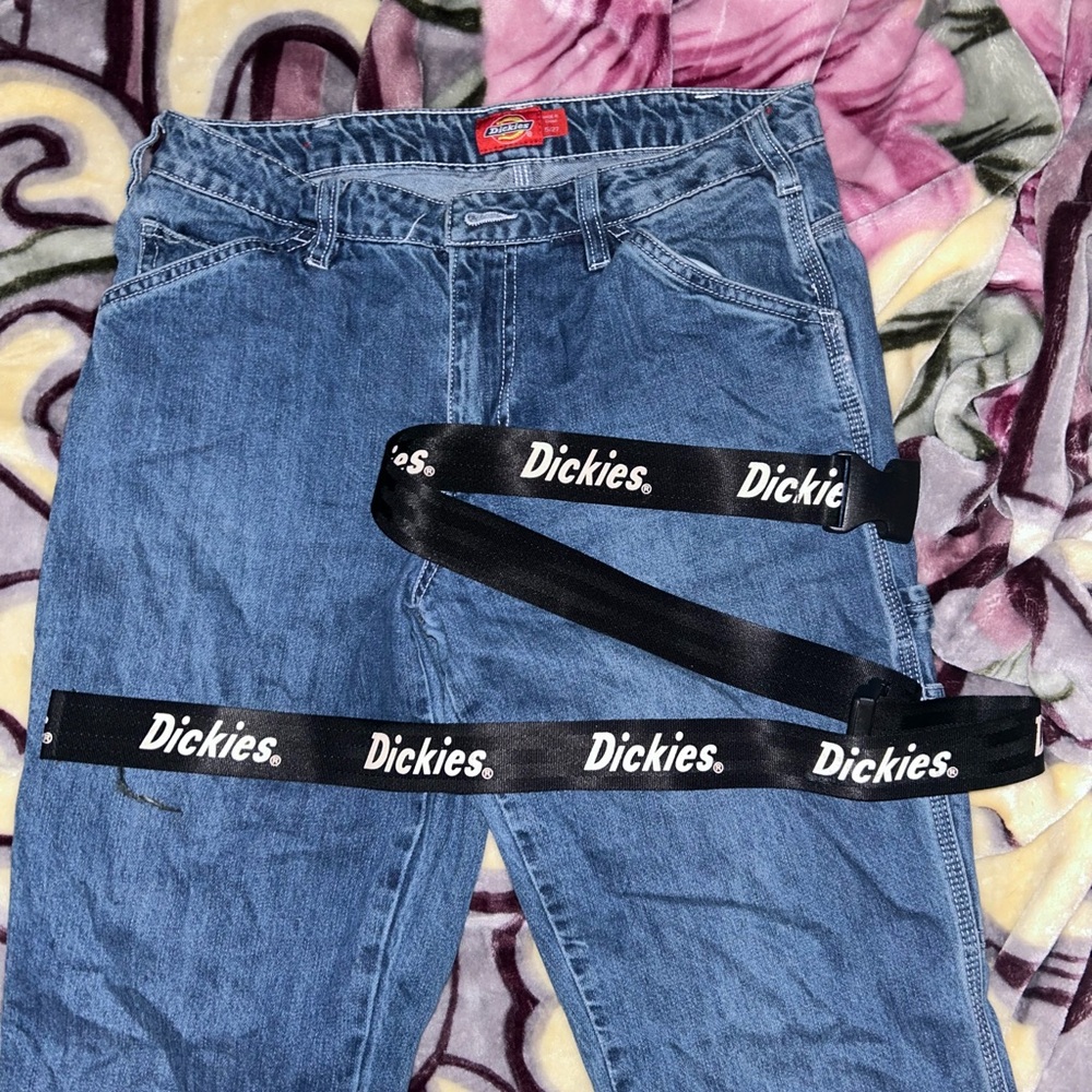 Dickies Blue Jeans with Black Logo Belt